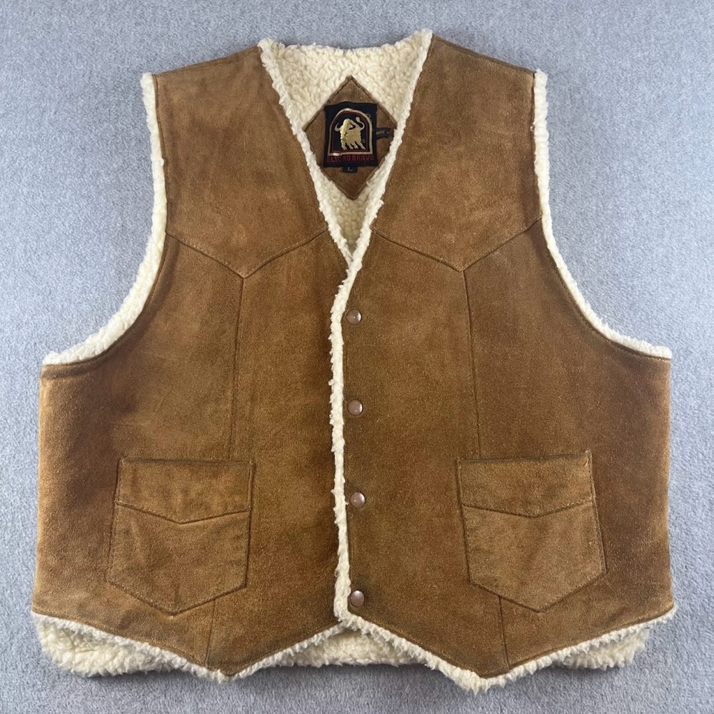 EL TORO BRAVO Suede Leather Ranch Vest ~ Men’s Large ~ Vintage Sherpa Lined